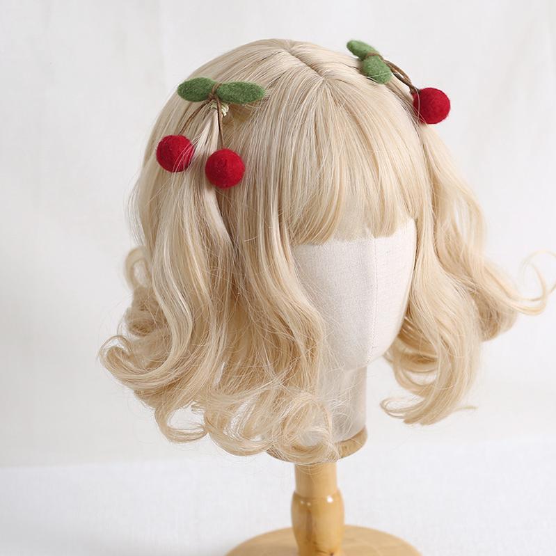 Xiaogui - Handmade Kawaii Wool Felt Cherry Clips red cherry fish-mouse clips (a pair)