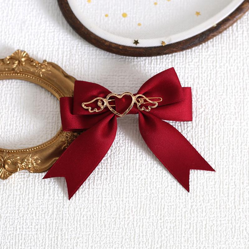 Xiaogui - Handmade Kawaii Bow Clips Brooch Multicolors burgundy fish-mouse clips