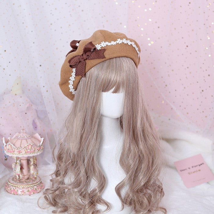 Xiaogui - Sweet and Lovely Daisy Bowknot Woolen Beret