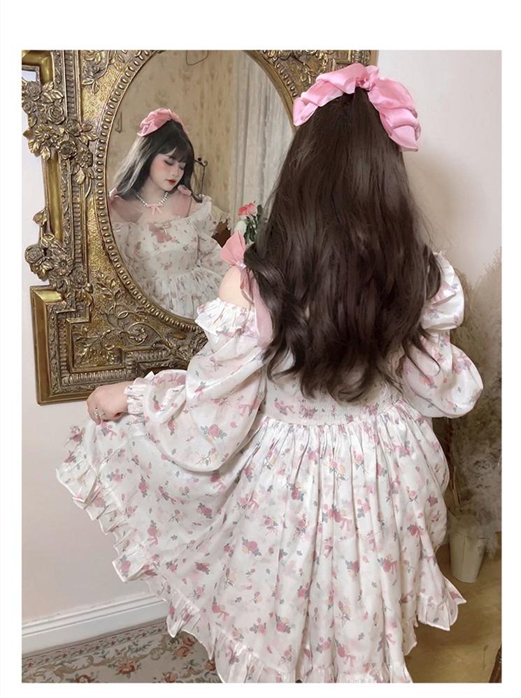 Yingtang~Plus Size Lolita Floral Print Lolita Dress 4842:71134