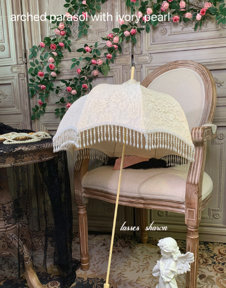 European Victorian Style Pearl Tassel Lolita Parasol ivory parasol with pearl  