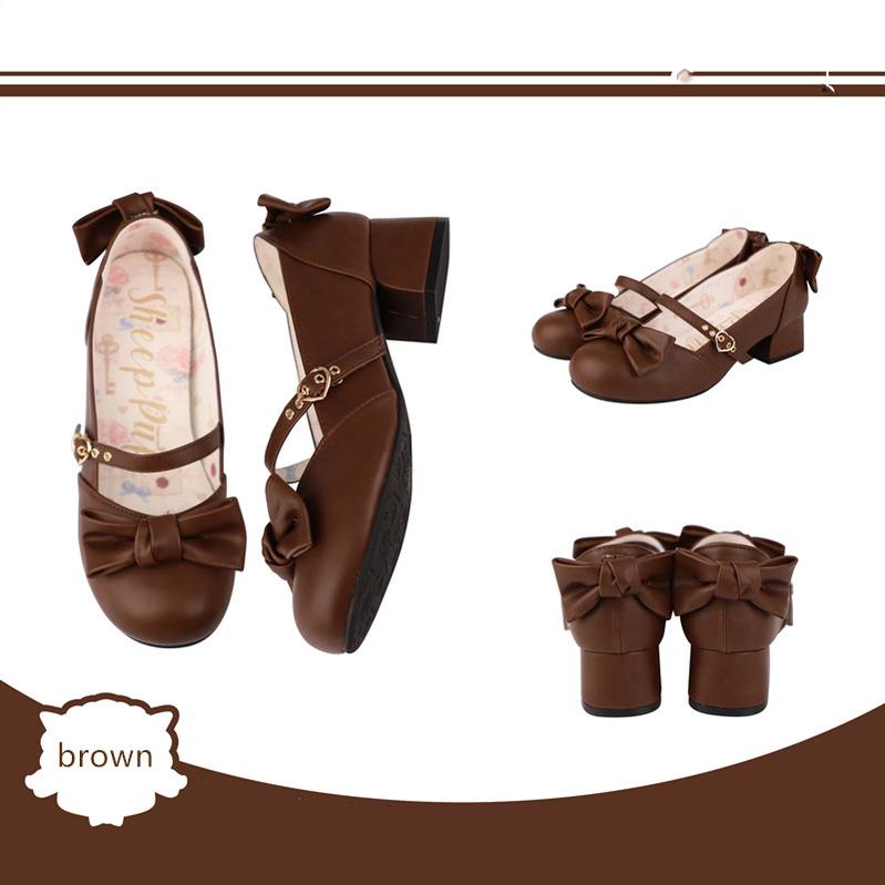 Sheep Puff - Elegant Lolita Bownot Retro High Heel Shoes 34 brown