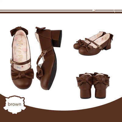 Sheep Puff~Elegant Lolita Bownot Retro High Heel Shoes 34 brown 