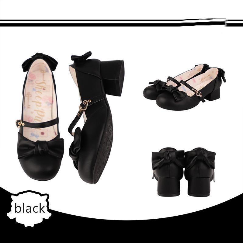 Sheep Puff - Elegant Lolita Bownot Retro High Heel Shoes 34 black matte PU