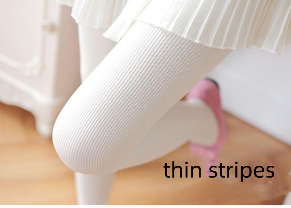 Thirteen Flower - Jacquard Heart Stripes Black White Panty-hose White thin vertical stripes One Size