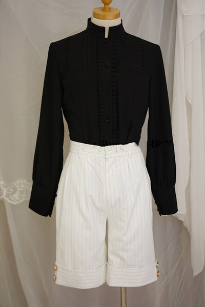 La Pomme~Ouji Lolita Stripes Middle Length Shorts S white color with black stripes 
