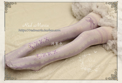Red Maria ~ Lace Printed Bow 80D Lolita Tights Multicolors free size light purple 