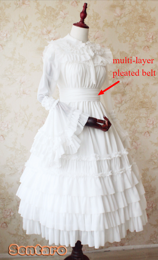 Sentaro - Shufrey - Classic Elegant Multicolor Lolita Blouse One Size ivory multi-layer pleated belt only