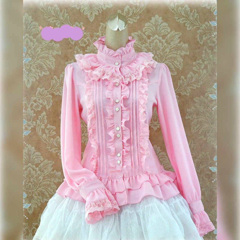 Strawberry Witch - Stand Coallr Silk Retro Lolita Blouse S pink