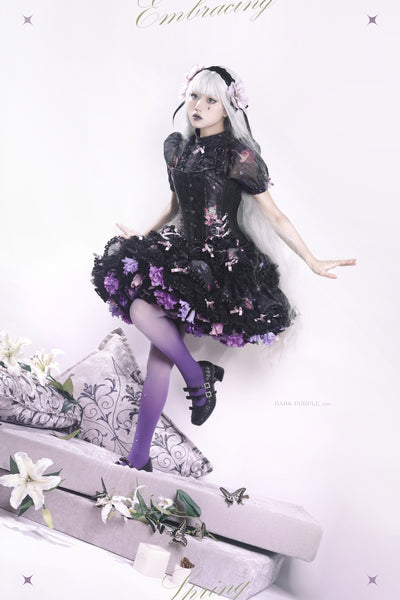 Sky Rabbit~Harvest Spring~35cm/45cm Flower Lolita Petticoat free size black+dark purple 35cm