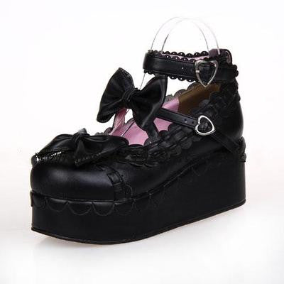 Angelic imprint - Multicolors Sweet Bow Lolita Platform Shoes 34 pure black