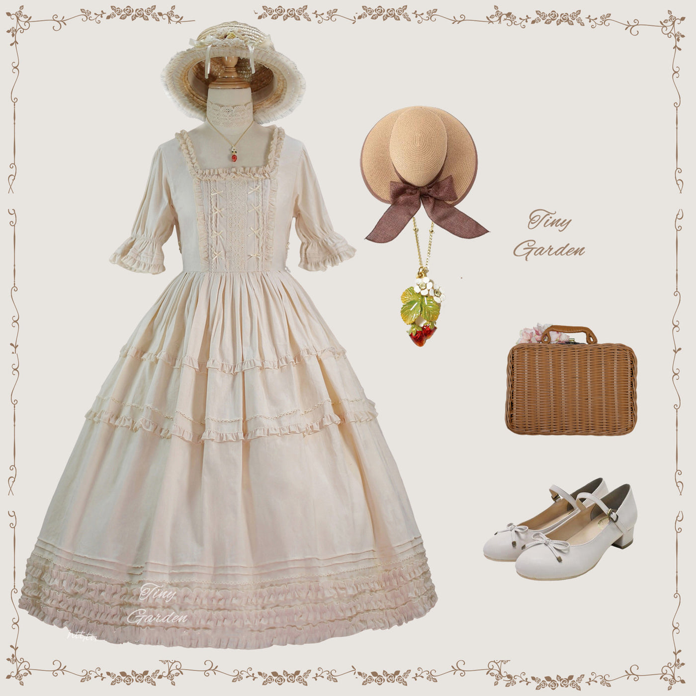 Tiny Garden~Vintage Prom~Elegance Pin Tucks Lolita OP Dress S ivory 