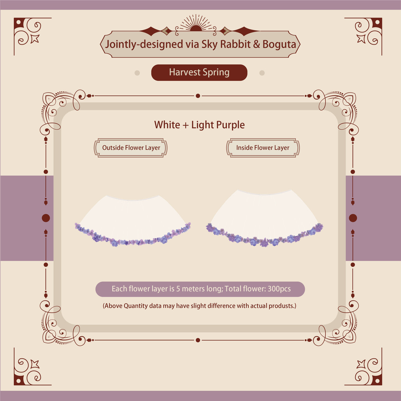 Sky Rabbit~Harvest Spring~Flower Layers for Lolita Petticoat free size 35cm white+light purple 