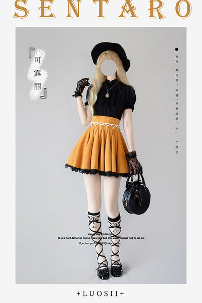 Sentaro Canneles Elegant Classic High Waist Lolita Skirt S ginger yellow short style 