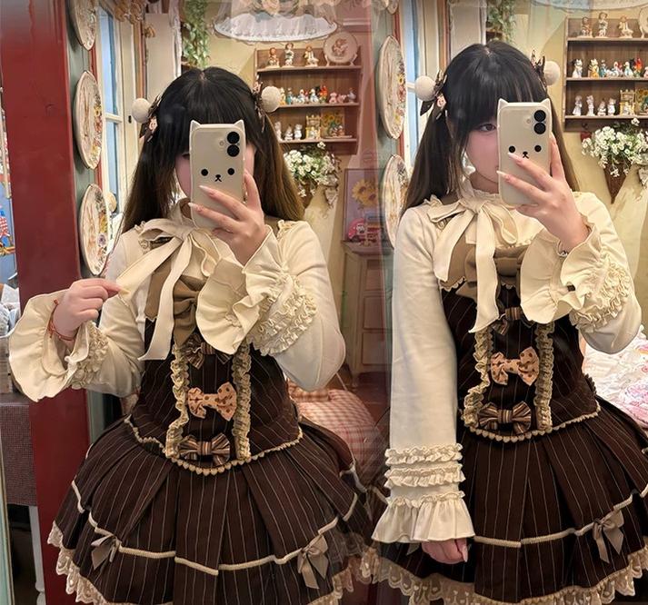 Fruit Tart - Autumn Sweet Lolita Long Sleeve Blouse, Ruffle Detail 45972:870055