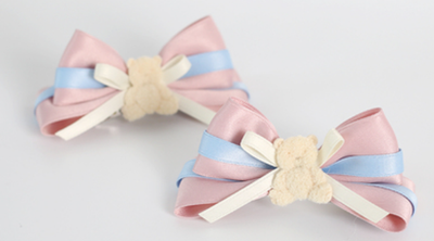 Xiaogui~Macarons Bear~Kawaii Lolita Bow Headbands and Hair Clips No.4 a pair of three-dimensional pink blue bear mouth clips  