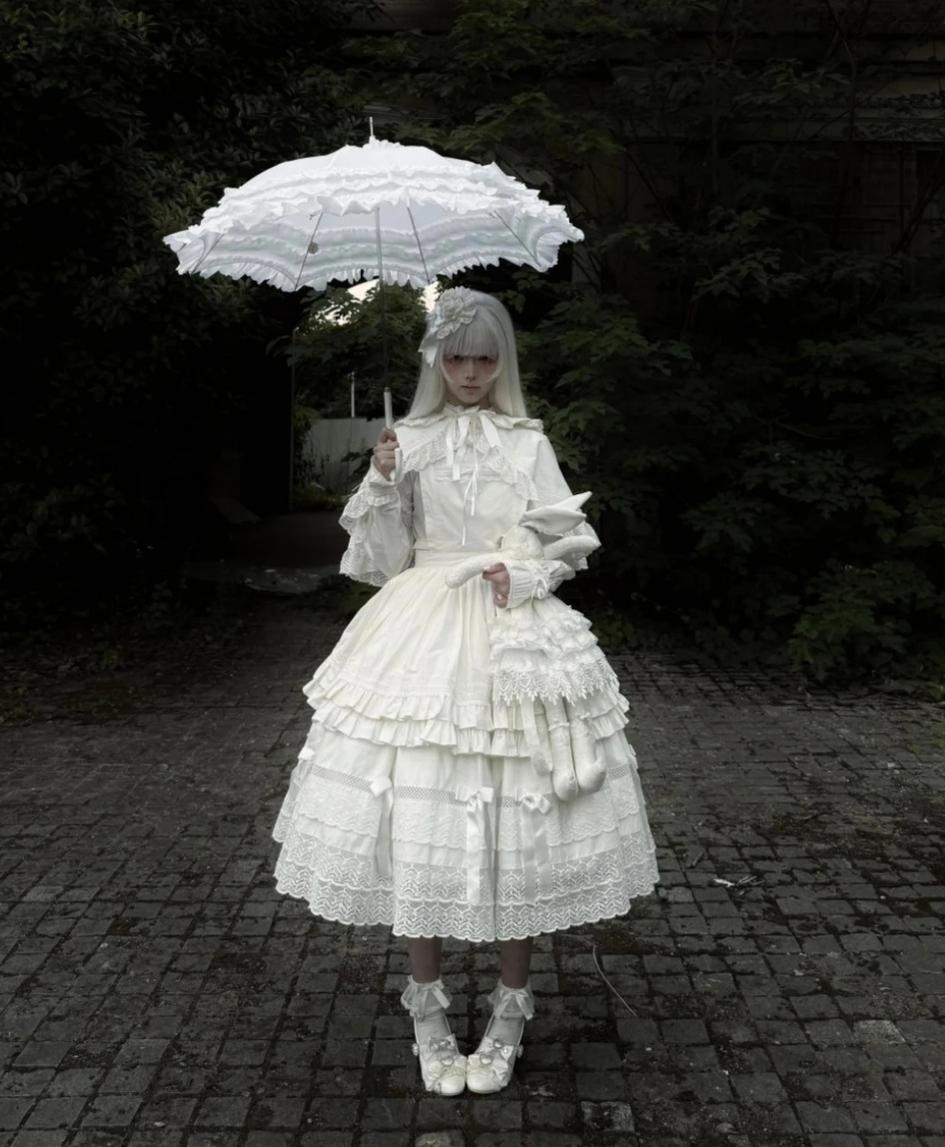Edelburg Rose - Old School Lolita Cotton OP Dress Set, Detachable Sleeves 45685:859082