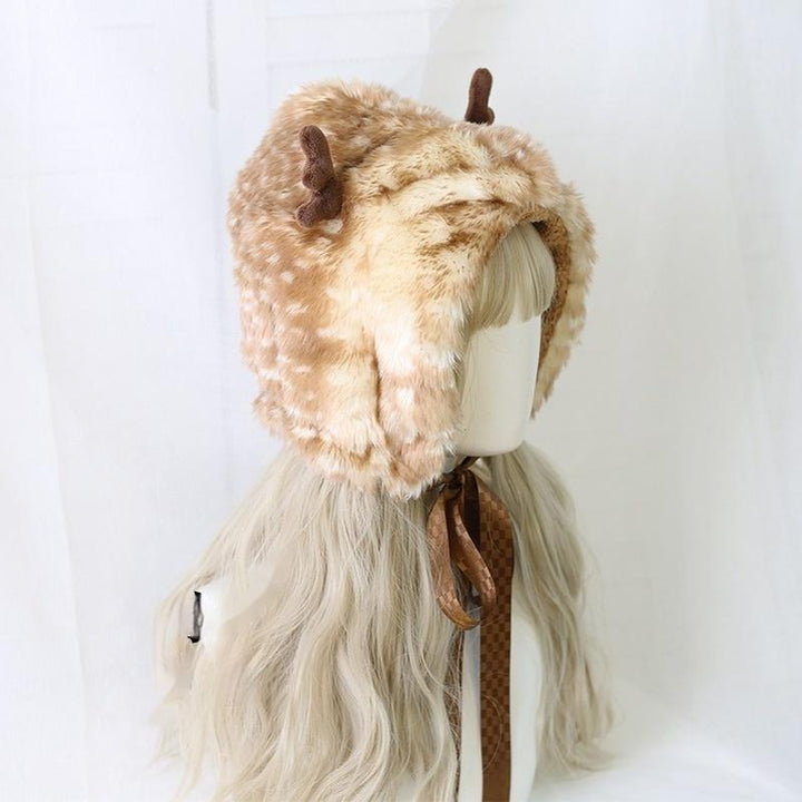 Xiaogui~Deer Spot~Japanese Kawaii Lolita Hat Cute Antler Fleece Lei Feng Hat   