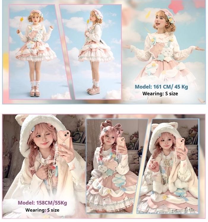 Mewroco~Lucky Star~Winter Sweet Lolita SK Kawaii Cat Ear Cape Suit 40052:650062