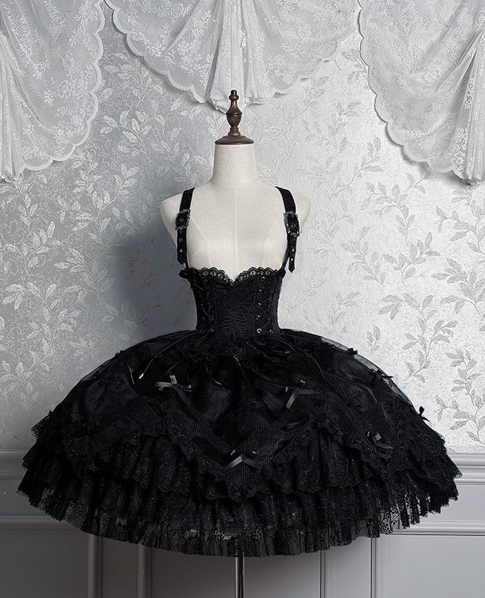Gothic Lolita Bust-support Strap Dress, Lace & Cross