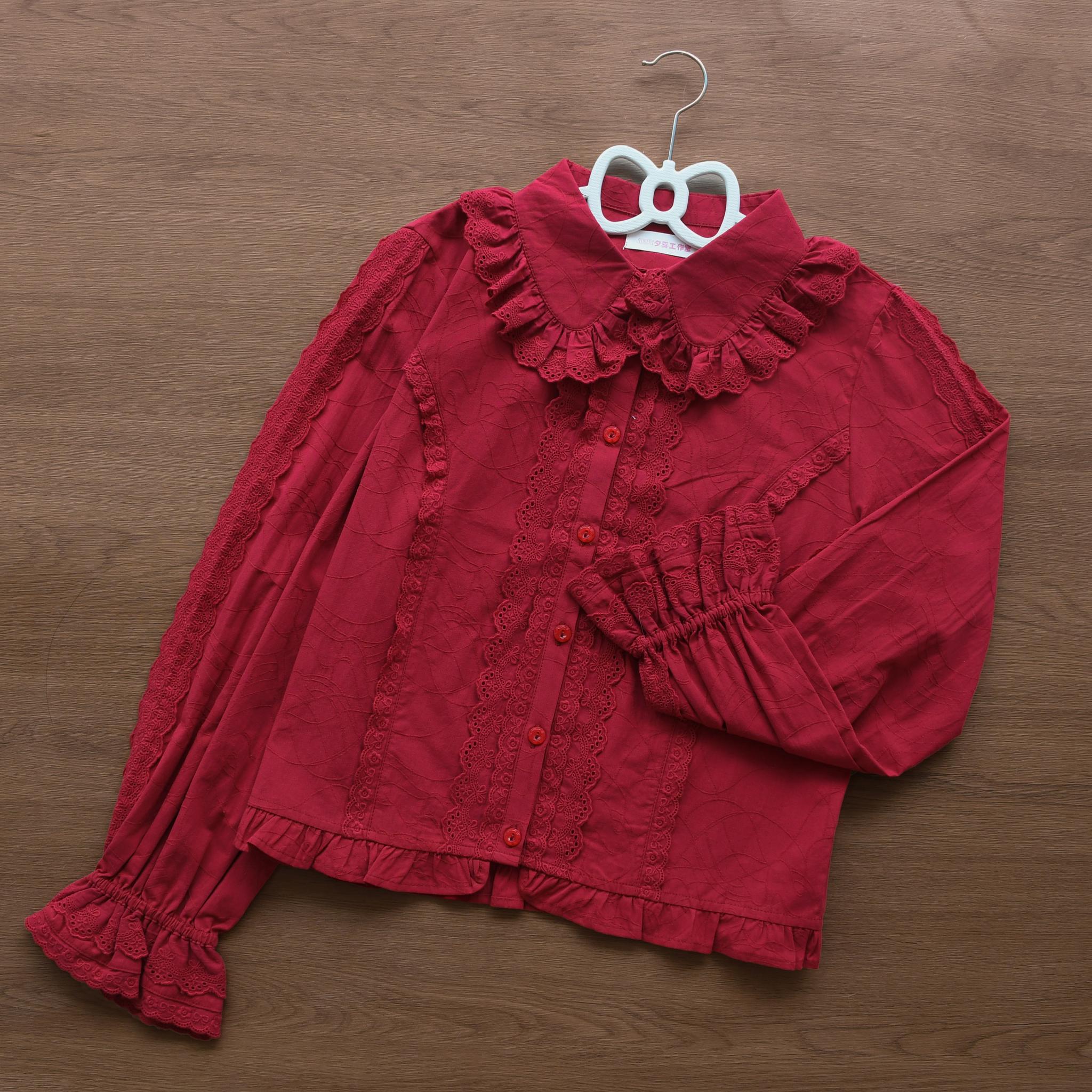 MIST - Lily - Kawaii Lolita Blouse Soft Girl Bubble Puff Sleeve S Red
