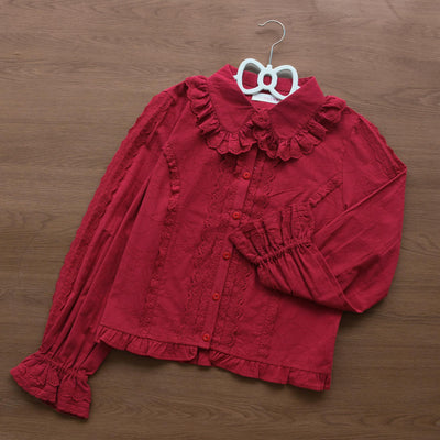 MIST~Lily~Kawaii Lolita Blouse Soft Girl Bubble Puff Sleeve S Red 