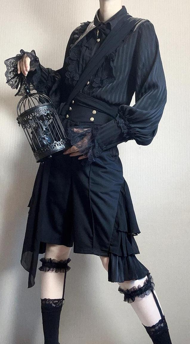 CastleToo - Eternal City - Black Ouji Lolita Pointed Collar Shirt Outfit