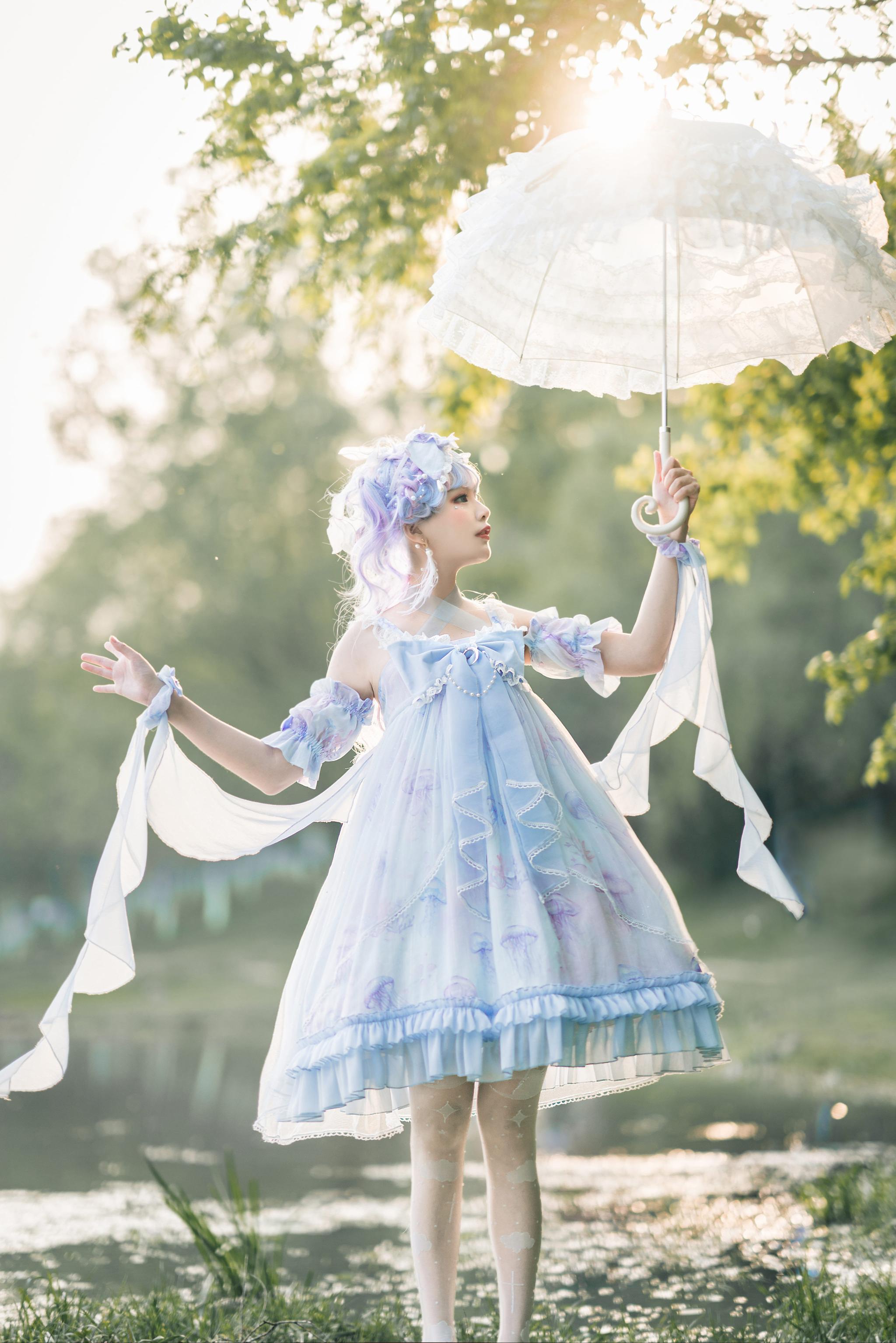 Coral Jellyfish - Sweet Lolita High-waist JSK Dress, Jellyfish & Coral Print 44906:827443