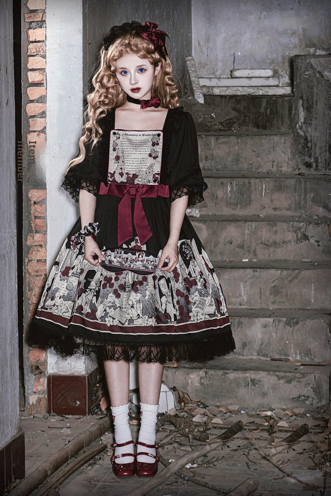 Caged Bird Hotel~Alice~Kawaii Lolita Dress OP Dress Sleepwear S Short Sleeve Dress(with eye mask and hair tie) 