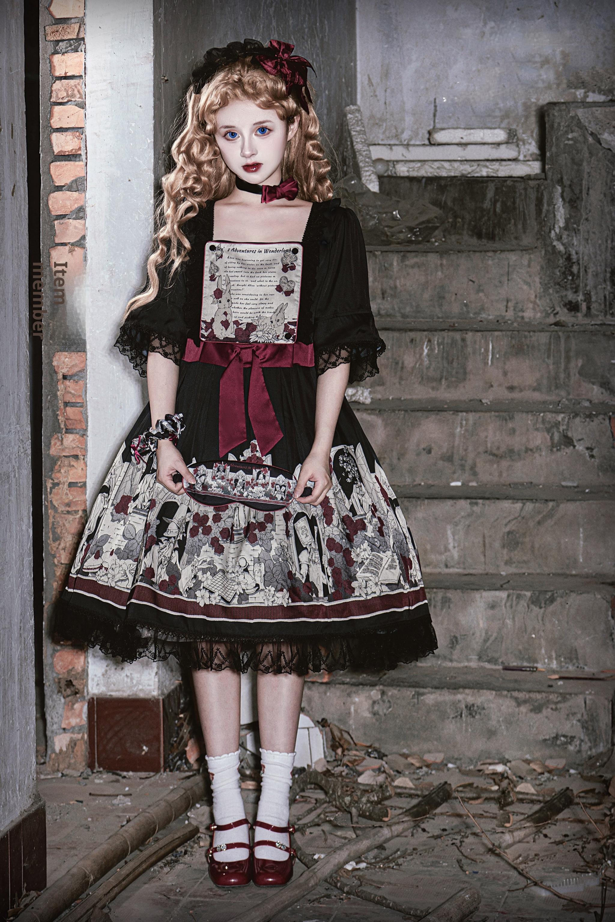 Caged Bird Hotel - Alice - Kawaii Lolita Dress OP Dress Sleepwear S Short Sleeve Dress(with eye mask and hair tie)