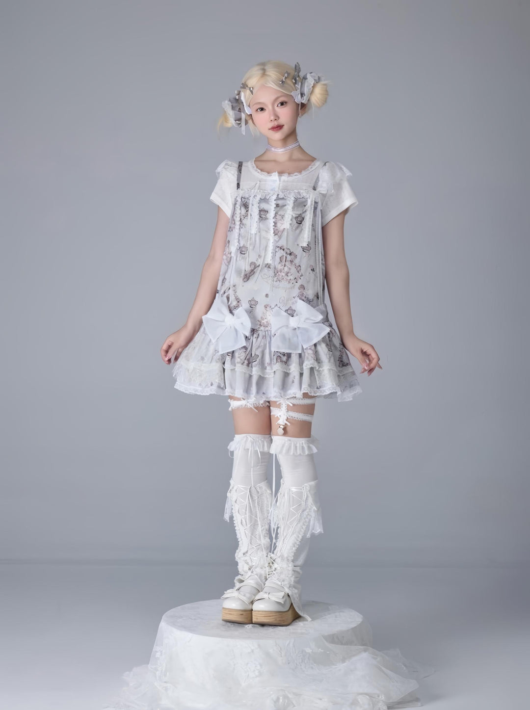 Bacio Bouquet~Hyaline Angel~Daily Lolita Low Waist Dress with Angle Print&Lace Detail