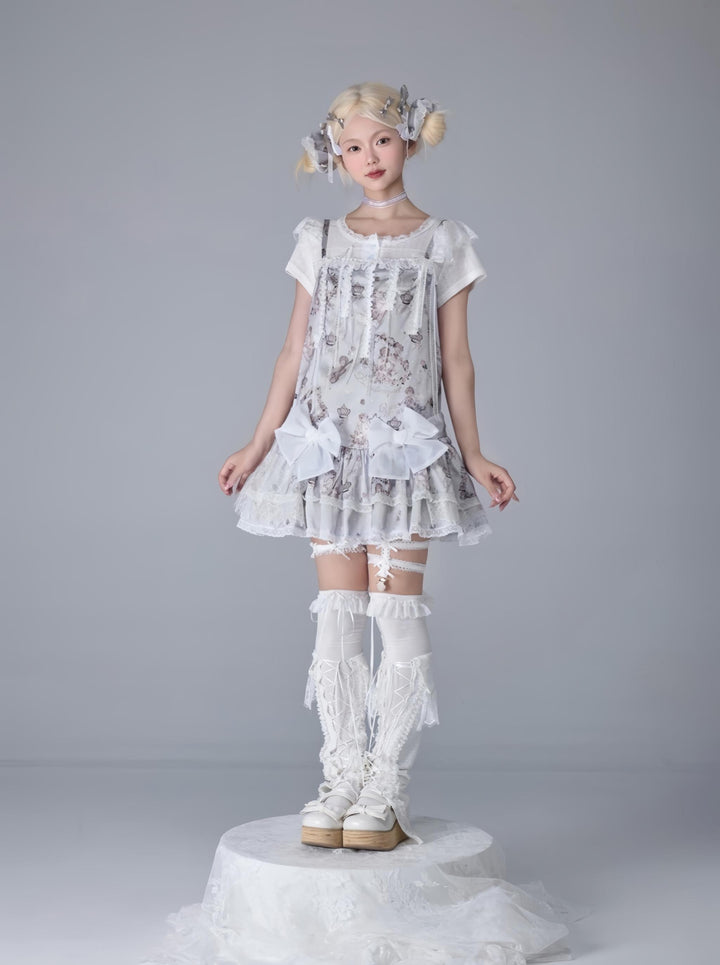 Bacio Bouquet~Hyaline Angel~Daily Lolita Low Waist Dress with Angle Print&Lace Detail