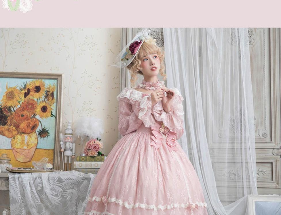 Miss Point~Dawn Girl~Reto Elegant lolita OP Dress Lace Long Sleeve 32768:392962