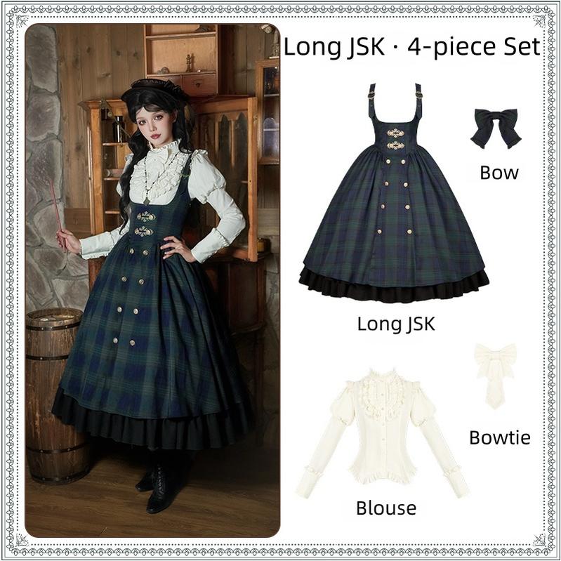 With PUJI - Berlin Souvenir - Plaid Preppy Style Lolita Bust Supporting JSK Outfit (L M S) 43928:790005