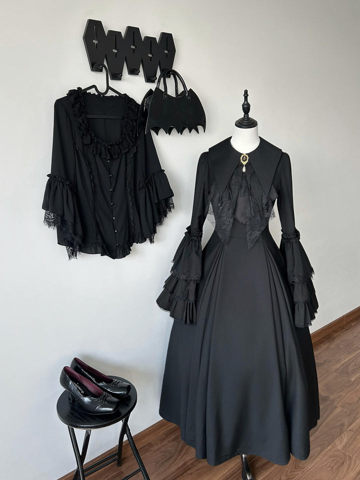 Muppet Mind Ben~Garden Witch~Gothic Lolita Dress Outfit Pointed Collar OP Batwing Cape 41414:772159
