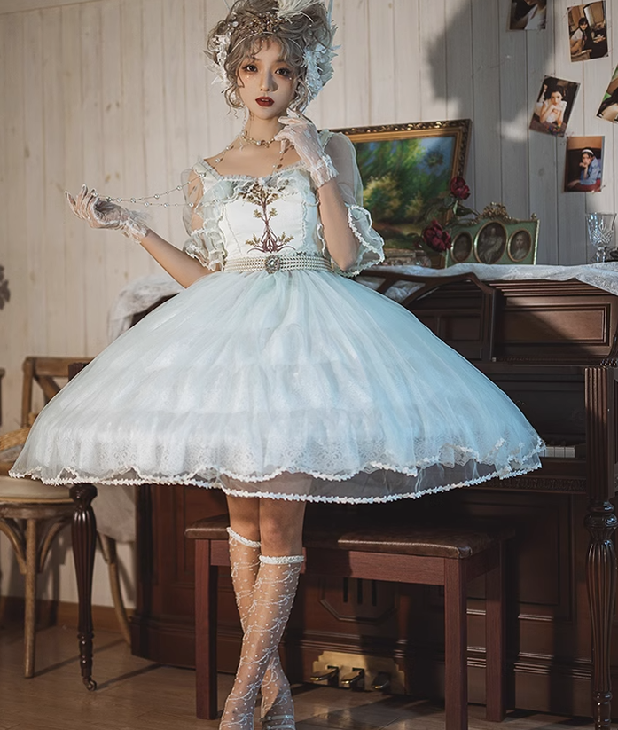 Sentaro~Elegant Lolita A-line Fish-bon Adjustable Tiered Skirt   