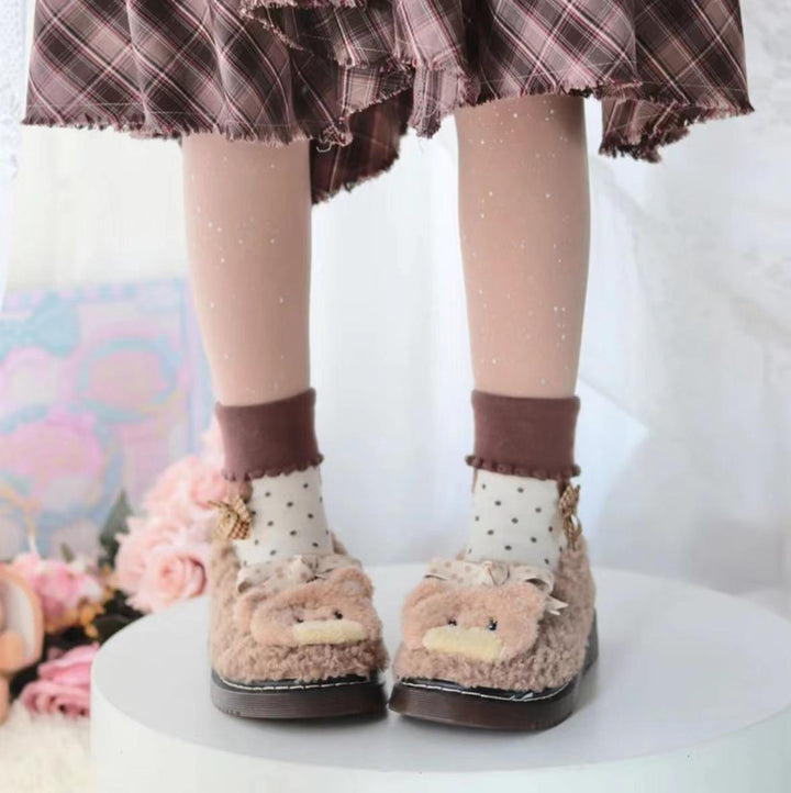 Sheep Puff~Mikko Rolled~Winter Lolita Shoes Warm Cotton Fleece Shoes   