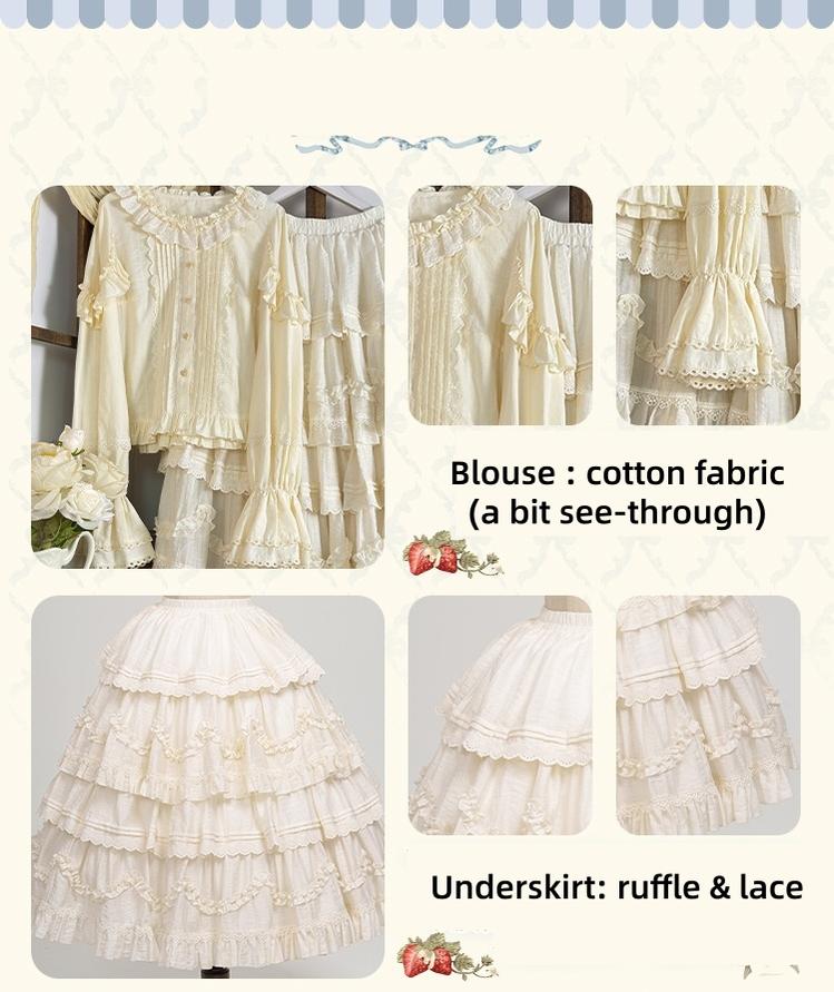 Honey Machine - Sweetheart Rabbit Berry - Country Lolita Ivory Blouse, Underskirt & Apron 44138:796248