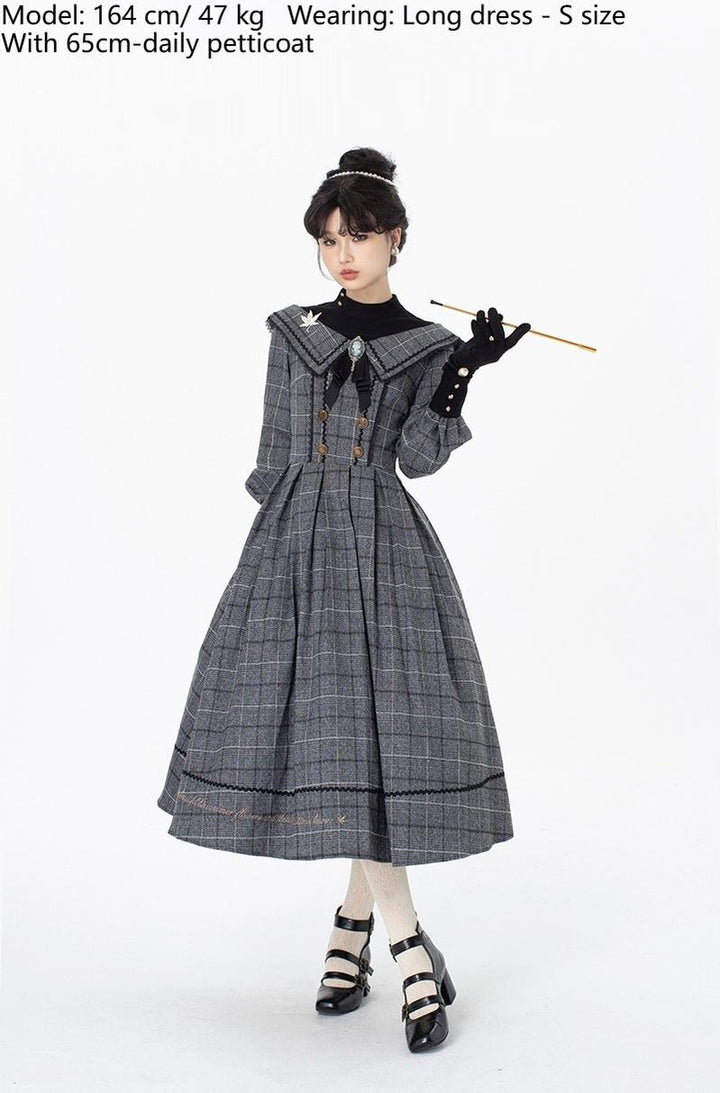 ZeeYe~Maple Dan Bai Lu~Classic Lolita Plaid Dress Long Sleeved OP