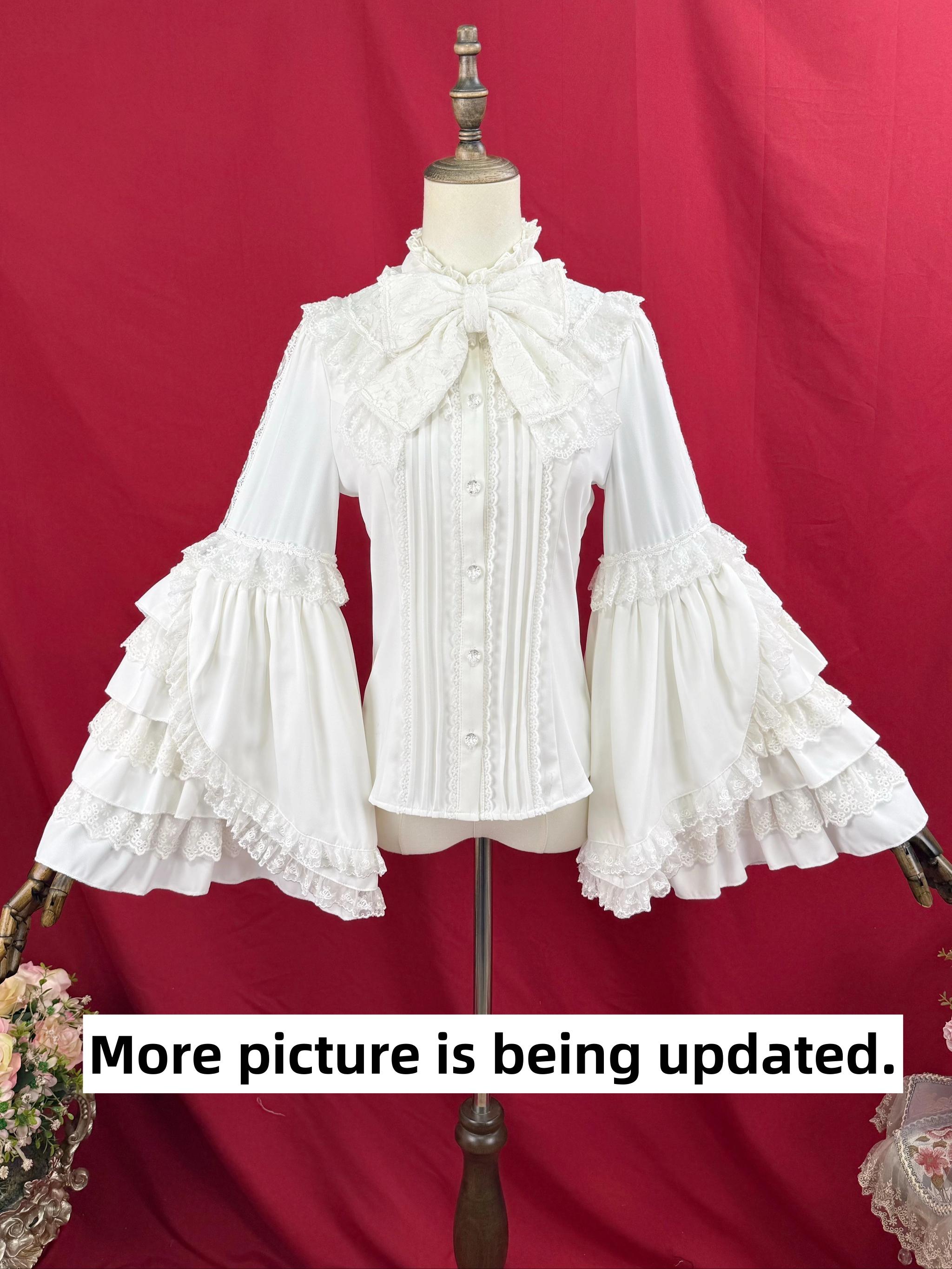 Hime Sleeved Classic Lolita Shirt, Detachable Bow (Black / 2XL L M S XL) 44361:805959