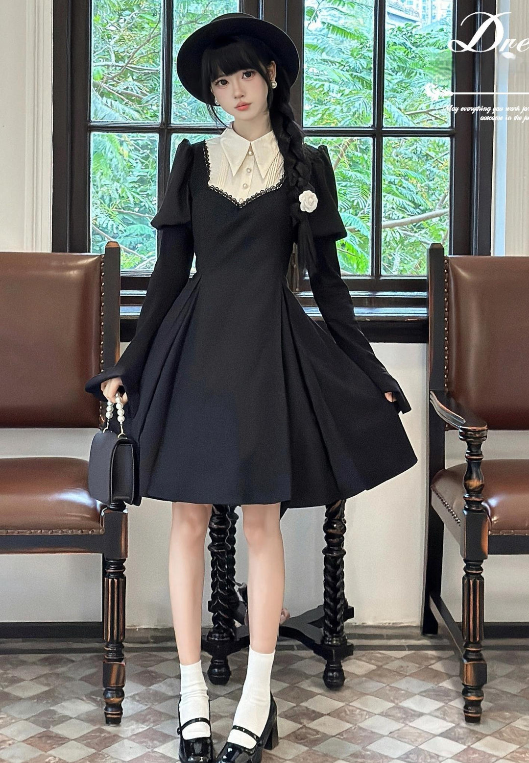 Mengfuzi~Gothic Lolita OP Dress Nun Style Fishbone Skirt