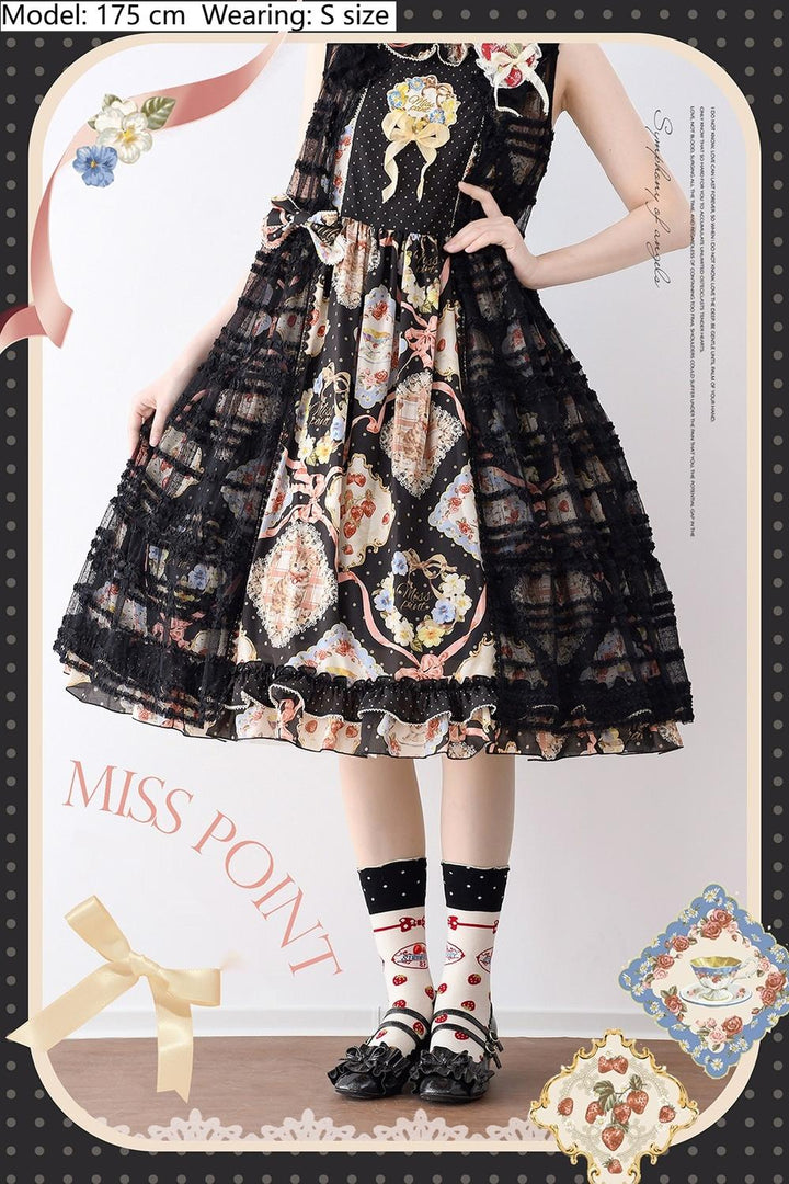 Miss Point~Cat and Rose Tea~Sweet Lolita Tulle Cardigan and Long Skirt Overlay 42141:728324