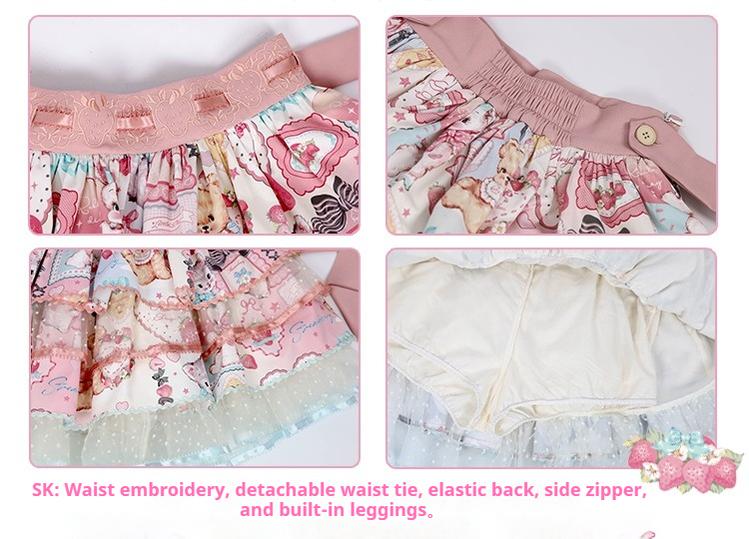 LittlePlum~Showa Strawberry Diary~Sweet Lolita Dress Outfit Printed Showa Era JSK Set