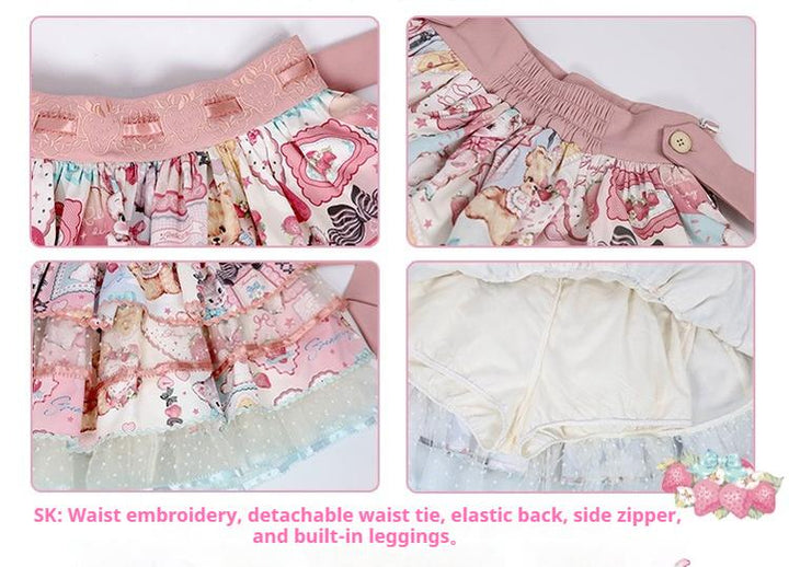 LittlePlum~Showa Strawberry Diary~Sweet Lolita Dress Outfit Printed Showa Era JSK Set