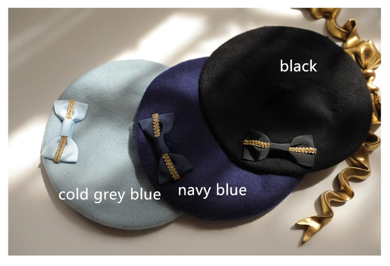 (Buyforme)SweetDreamer~Double Bow Beret Painter Wool Hat adjustable black 
