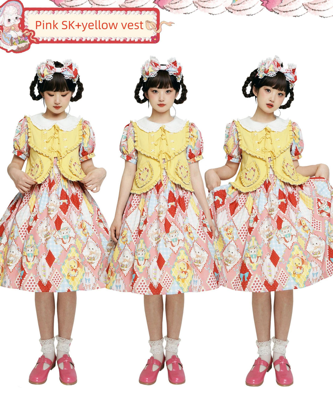 Southern Cross~Showa Kaleidoscope~Sweet Lolita OP SK and JSK with Rabbit Print