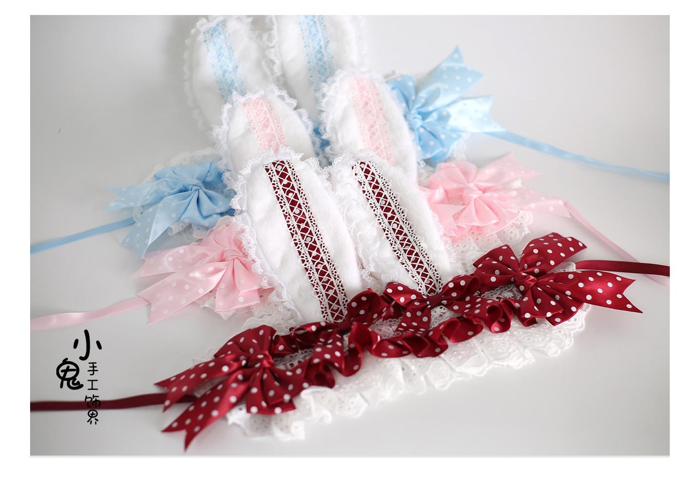Xiaogui - Sweet Lolita Polka Dot Lace Hairband, Shapeable Bunny Ears 44127:797272