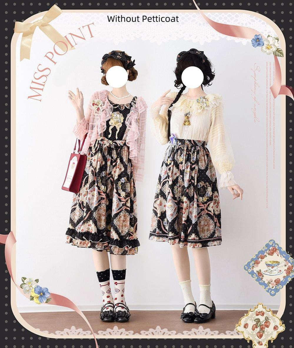 Miss Point - Cat Rose Tea - Sweet Lolita Skirt with Cute Prints Customized Size