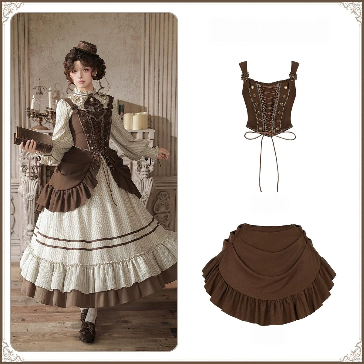 At Sunset - Fall Classic Lolita OP Dress Set, Bustier & Overlayer (L M S) 45930:868552