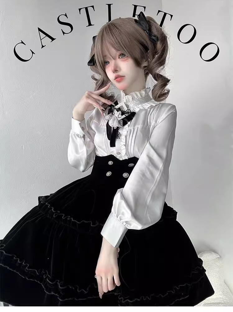 CastleToo~Erosion Heart F-Type~Ouji Lolita Suit Black Velvet Shorts and Skirt